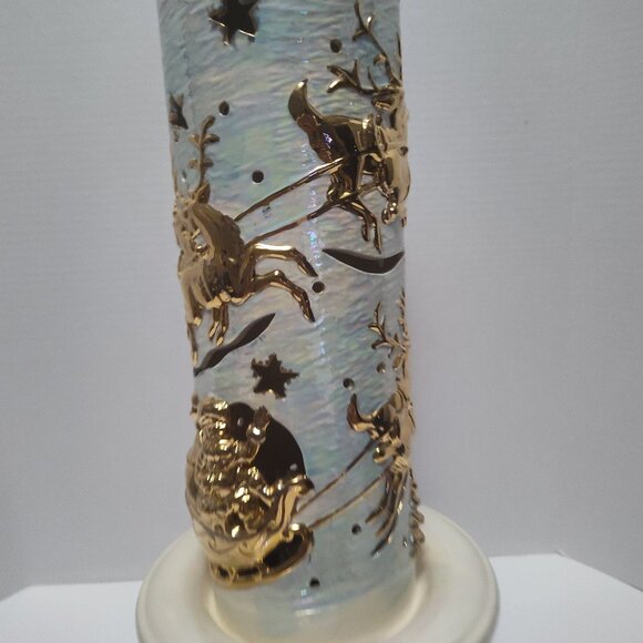 Vintage Atlantic Mold Tall Ceramic Christmas Lamp Santa Sleigh Reindeer 5-Light - Picture 5 of 14